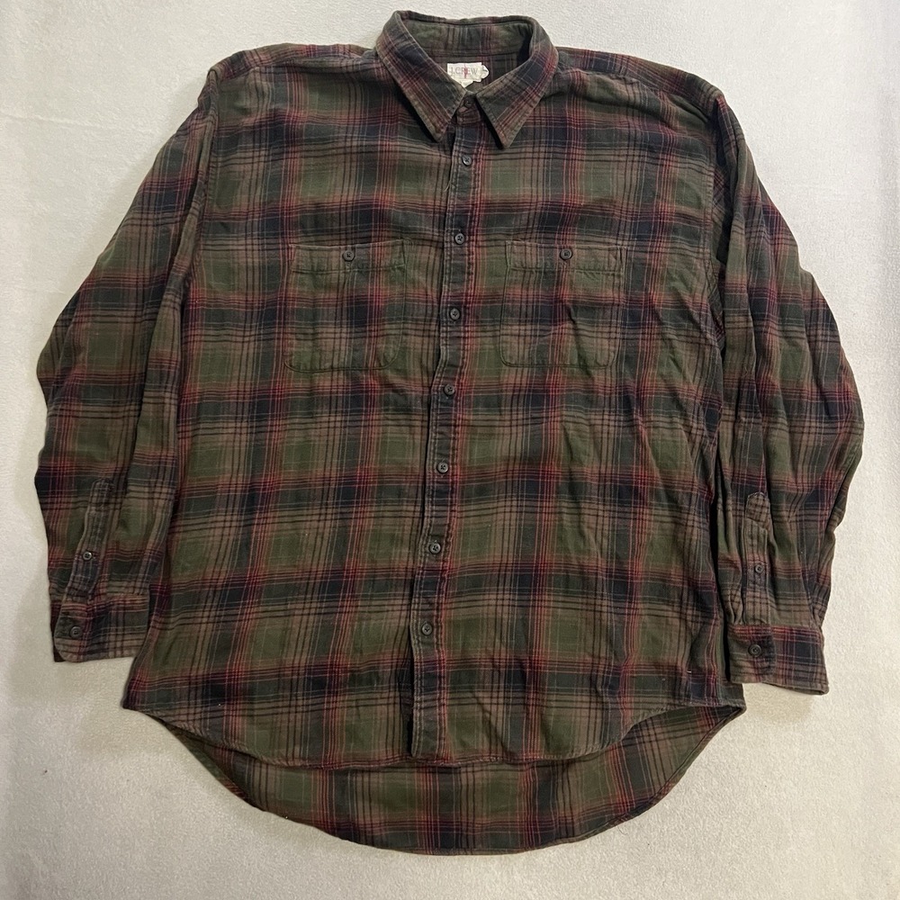 J Crew Oarsman Shirt Men's Size XLT Plaid Long Sleeve Flannel Button Up Vintage